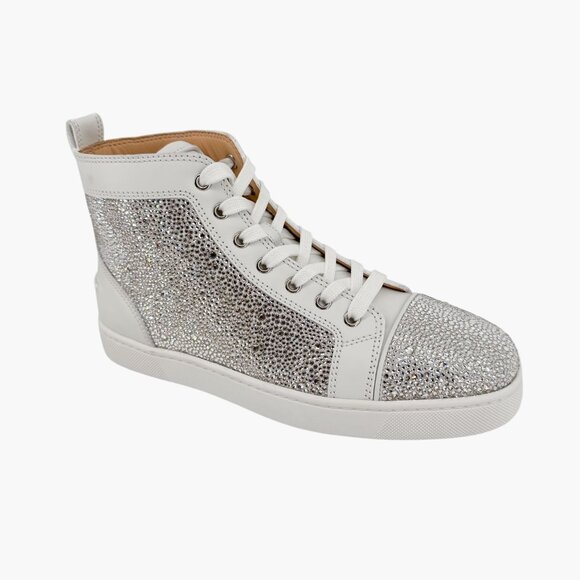 Christian Louboutin Louis Strass High Top Sneakers Size 40 US 10 White Crystal - Picture 10 of 15